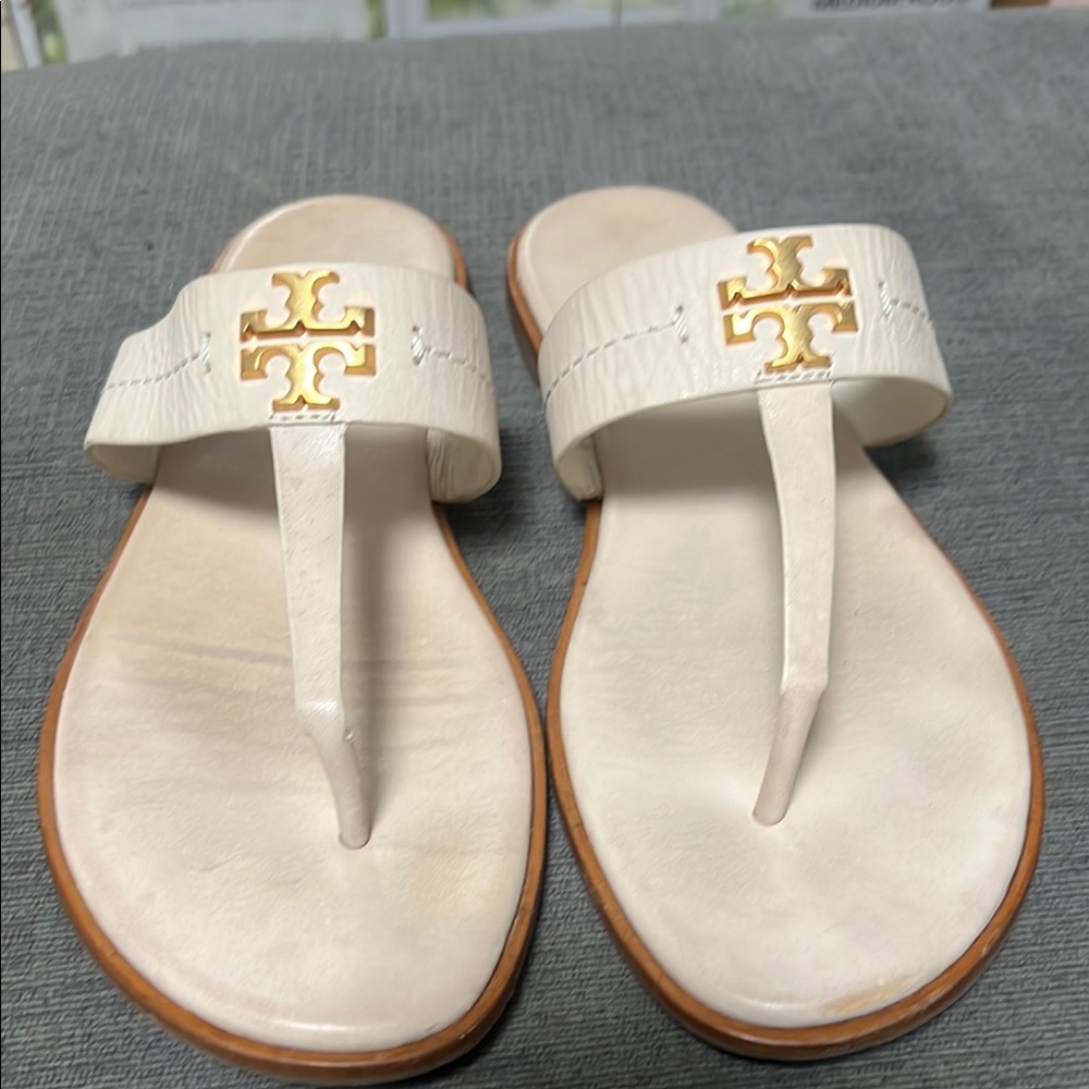 Tory Burch Tan and Gold Sandals